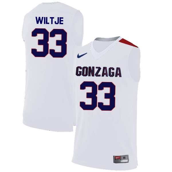 Men #33 Kyle Wiltje Gonzaga Bulldogs College Basketball Jerseys-White - Click Image to Close